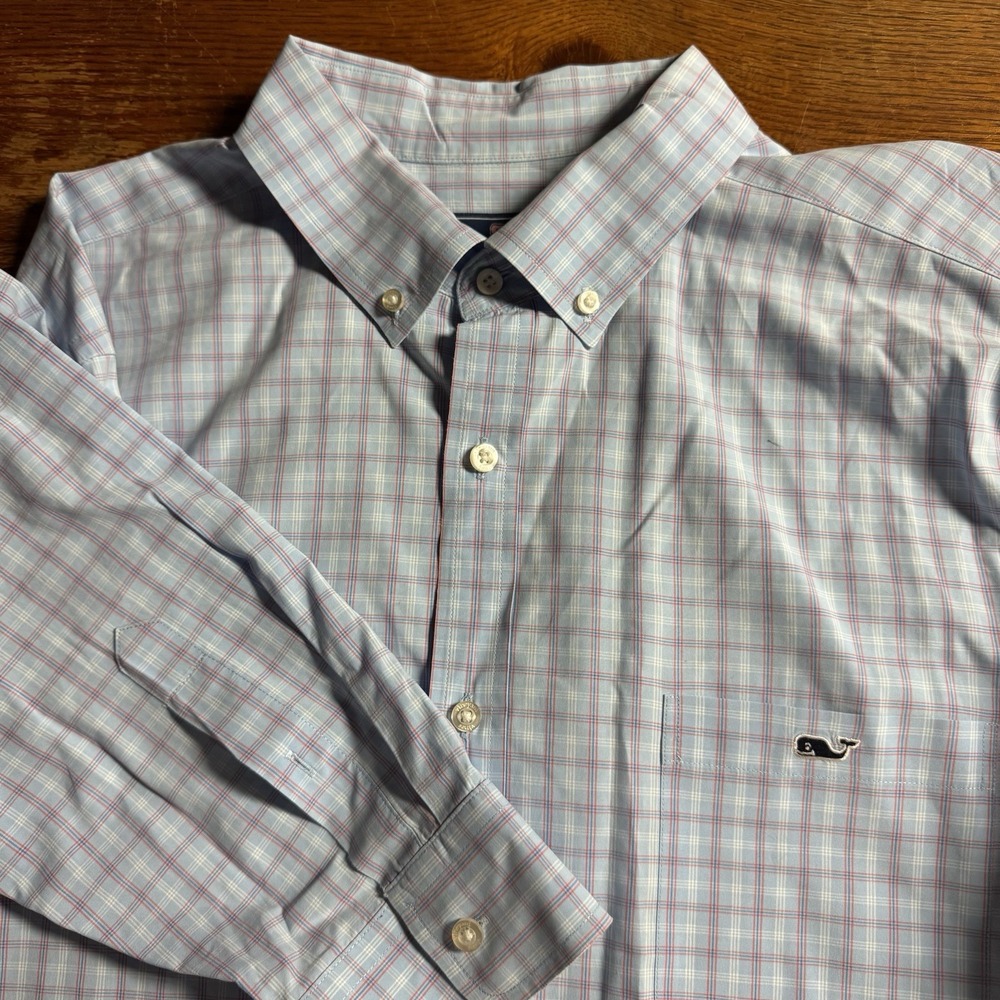 Vineyard Vines Men's‎ Button-Down Shirt XXL Blue Check Plaid Long Sleeve Classic